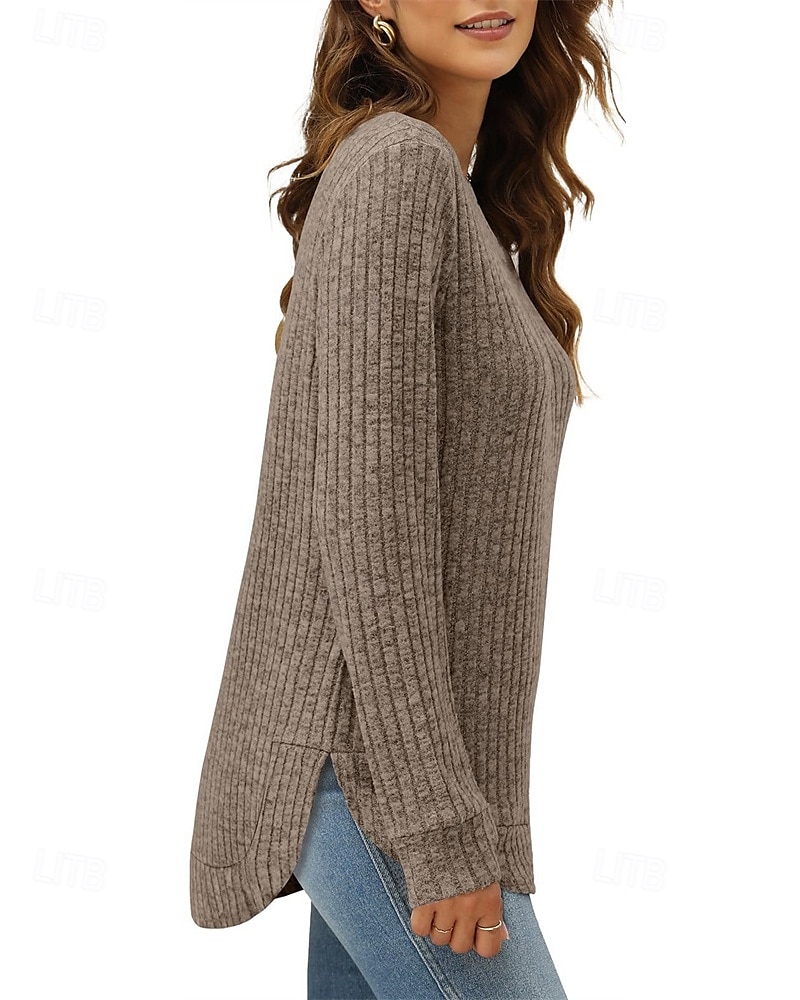 Damen Textur Bluse T Shirt T-Shirt Einfach Mode Modern Langarm Rundhalsausschnitt Normale Oberteile Täglich Ausgehen Asymmetrisch Schwarz Wein Fuchsie Braun Grün Frühling Herbst 2025 - $21.99 –P3