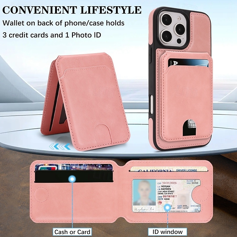 телефон Кейс для Назначение iPhone 17 Pro Max 17 Air i16 15 14 Pro Max Plus 16e 13 Pro Max Кейс на заднюю панель Магнитный Откидная подножка Разъем для карты Ретро ТПУ Кожа PU 2026 - $18.99 –P4