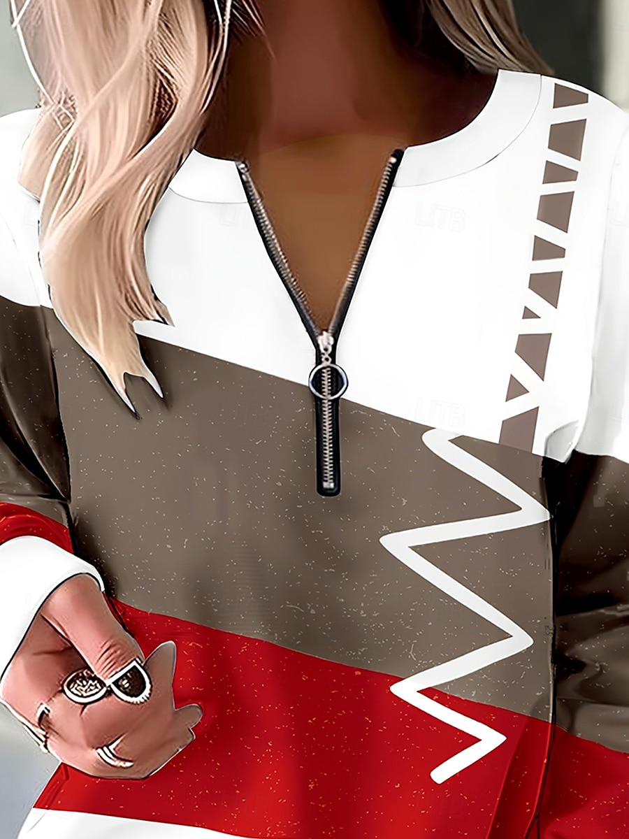 Pentru femei Hanorac pulover Hanorace cu fermoar Grafic Geometric Modă Casual Manșon Lung Stil Nautic Topuri obișnuite Stradă Zilnice Fermoar Imprimeu Roșu-aprins Primăvară Toamnă Iarnă 2025 - $27.99 –P3
