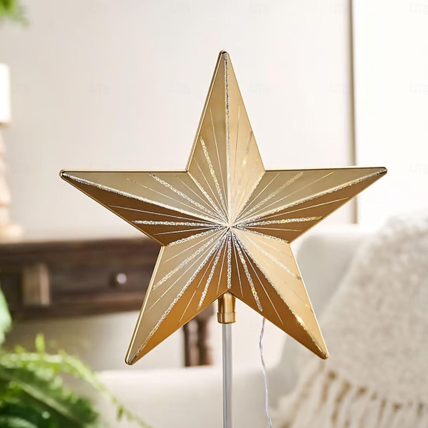 Topo de árvore de Natal estrelado, topo de árvore de gengibre, topo de árvore de resina de 5 pontas, estrela com temporizador automático, serve para todos os tamanhos de árvores, presente elegante para decoração de casa, feriado, mágica e festa de 2025 por $24.99 –P9