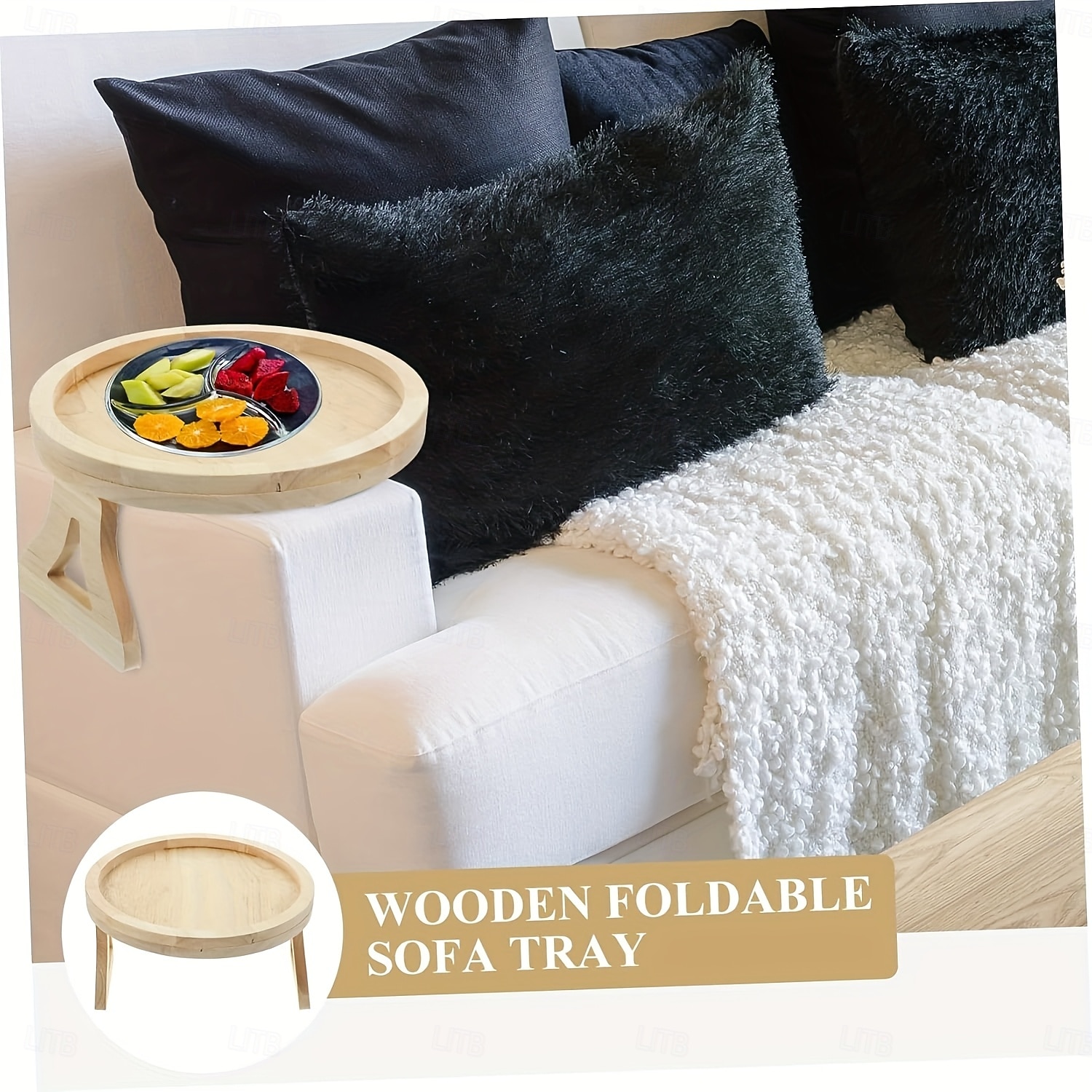 Mesa con reposabrazos para sofá estable, 1 bandeja con clip para mesa con reposabrazos, fija automáticamente la superficie de la mesa, perfecta para espacios pequeños, un gran regalo para familiares y 2025 - $18.99 –P11