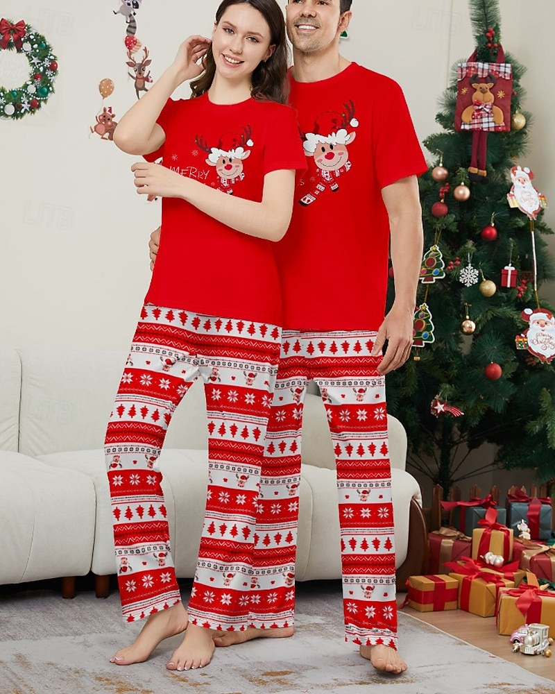 Family Pajamas Christmas Pattern Home Print Red Short Sleeve Active Matching Outfits 2025 - $19.49 –P4