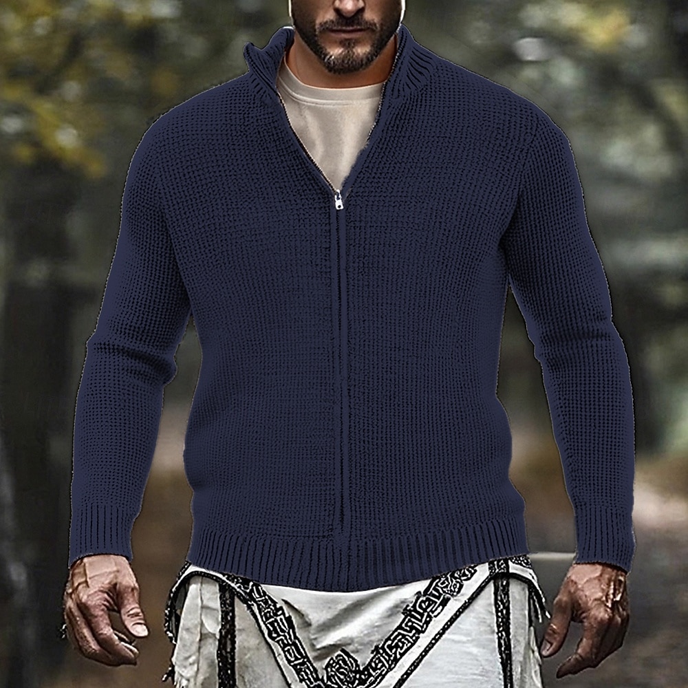 Herren Strickjacke Reißverschluss-Pullover Verkürzter Pullover Strickpullover Gerippt Grobstrick Stricken Normale Oberteile Gestrickt Einfarbig Rollkragen Mode Klassisch Urlaub Alltagskleidung 2026 - $48.99 –P6