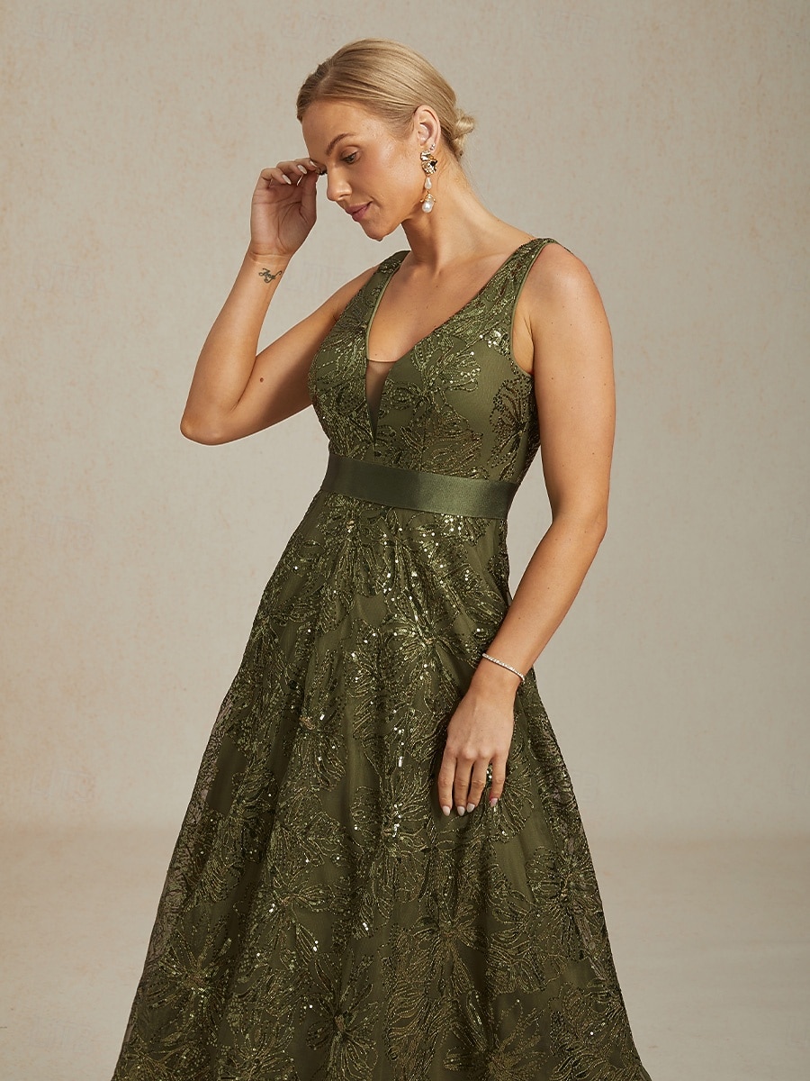 Damen Maxikleid A Linie Kleid Rückenfreies Kleid Elegant Party Geburtstag Einfarbig Ärmellos V Ausschnitt Olive Sommer Frühling 2025 - $169.99 –P6