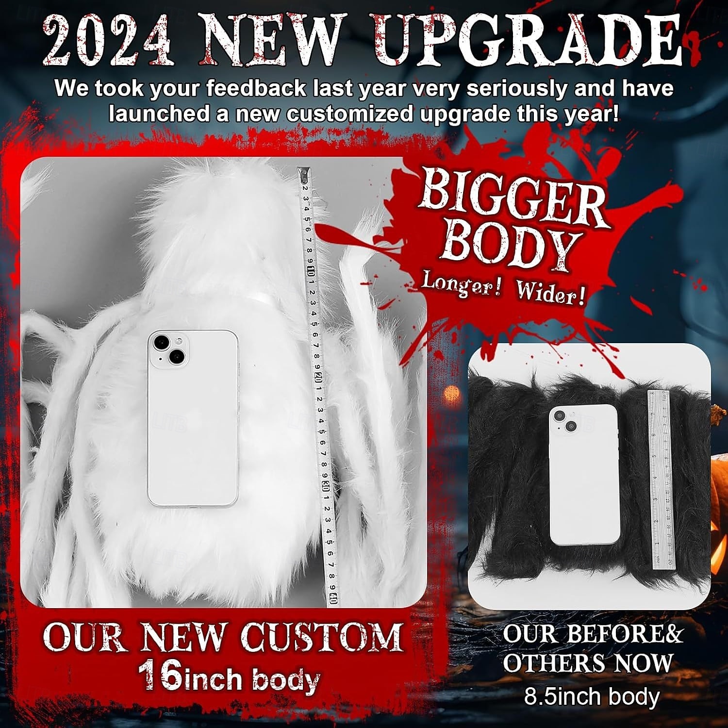 gigantisk halloween hårete edderkopp realistisk skummel hvit edderkopp rekvisitter dekorasjon for innendørs og utendørs dekorasjon 2025 - $9.49 –P8