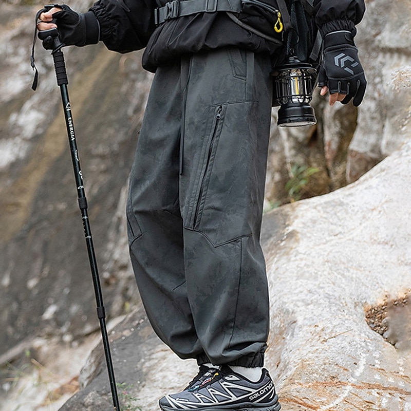 Homens Calças de Trilha Calças impermeáveis Calças com cordão Calças Softshell Ao ar livre Normal Prova-de-Água A Prova de Vento Calças Bolsos Cintura elástica Preto Branco Acampar e Caminhar Corrida de 2025 por $48.99 –P7