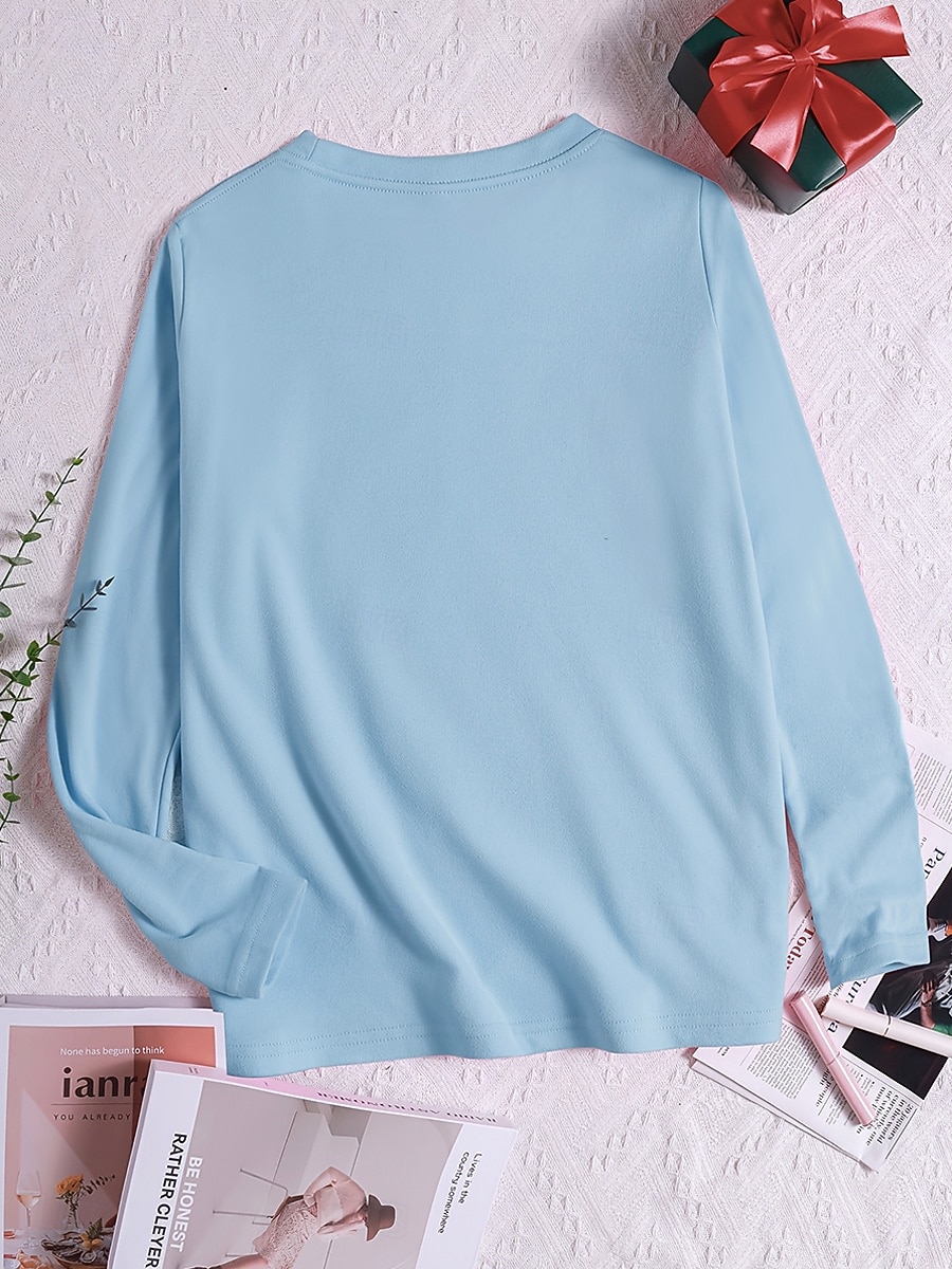 Damen T Shirt Druck Herz Grafik Vintage Stilvoll Klassisch Langarm Rundhalsausschnitt Rundhals Normale Oberteile Täglich Blau Schwarz Khaki Rosa Sommer Frühling Herbst 2026 - $24.99 –P3