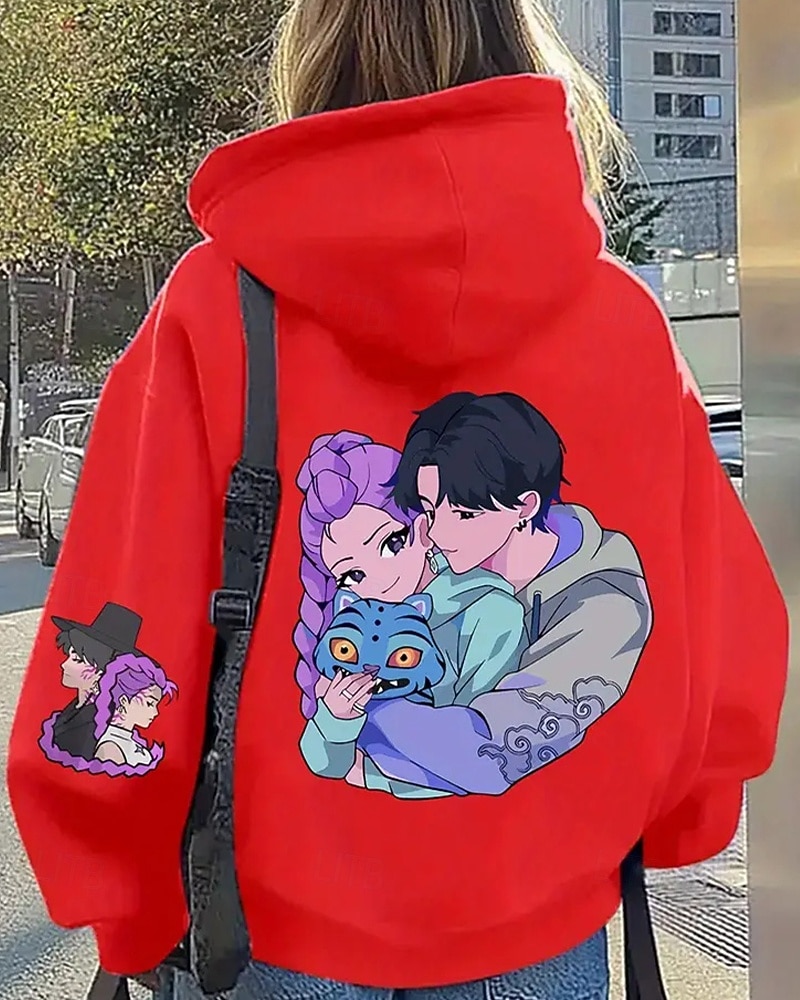 Felpa con cappuccio grafica Kpop-rumi per ragazze - top traspirante con stampa di simpatici personaggi della cultura pop coreana e stelle del K-pop &fan art design casual comfort per la scuola del 2025 a $18.99 –P1