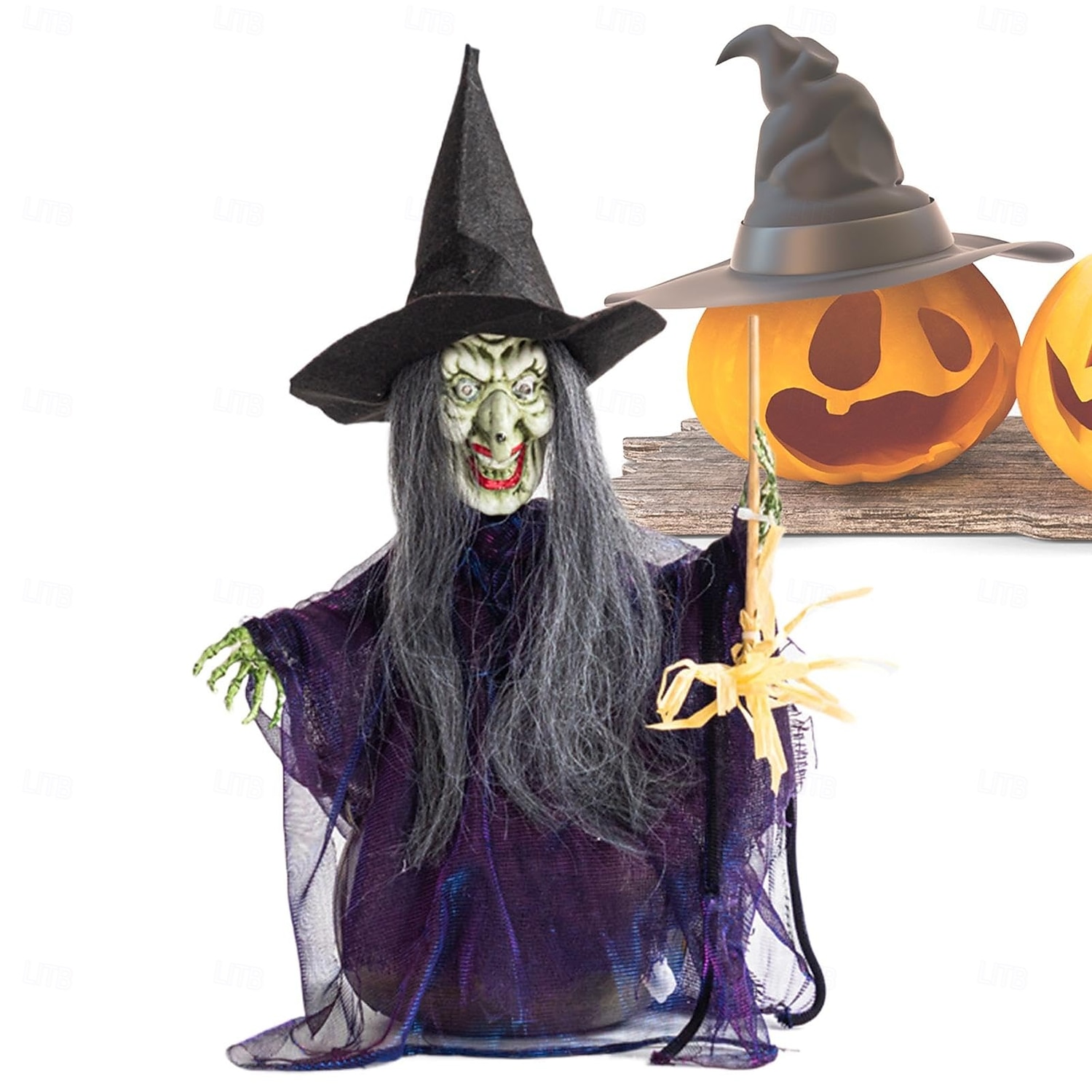 2025年 ハロウィンの魔女の飾り、ハロウィンの魔女が開いた魔女のフィギュア、ハロウィンの飾り、サウンドアクティブ - ホームデコレーション、パーティーギフト用品、屋内屋外用、光る目付き  コレクション – $139.99 –P6