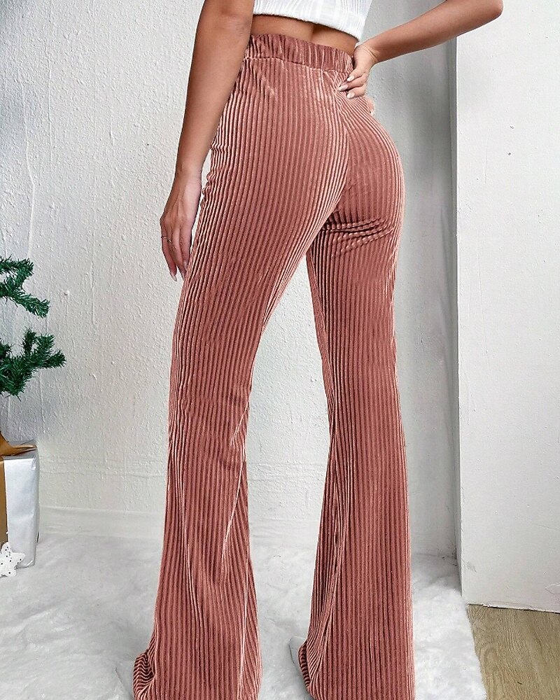 Mulheres Perna larga Calças de Veludo Calças Roupa de rua Casual Comprimento total Natural Tecido Cintura elástica Confortável Ao ar livre Férias Para Noite Vinho Pavão Azul Rosa claro cáqui Outono de 2026 por $22.99 –P4