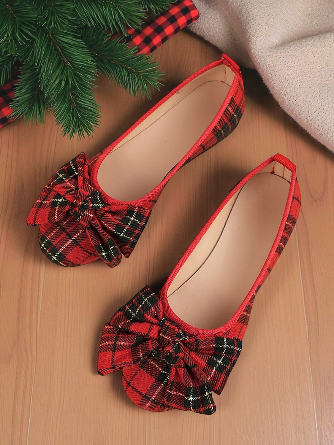 ballerine da donna a quadri rossi con grande fiocco – ballerine casual in stile natalizio per feste, shopping e outfit quotidiani del 2026 a $24.99 –P4