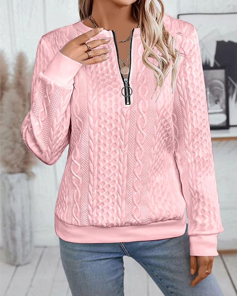 Per donna Felpa con texture Felpe Felpe con cerniera Semplice Streetwear Casual Comodo Manica Lunga Collo Alto Top Regolari Streetwear Ferie Uscire Zip a un quarto Bianco Rosa Vino Rosa scuro Blu del 2025 a $22.99 –P9