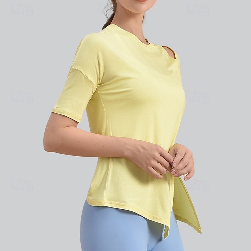 Damskie Koszulki do jogi Topy treningowe Półgolf Oddychający Odsłonięte ramiona Krótki rękaw Sport Jednokolorowe Top Dla Siłownia Bieganie Zdatność Odzież sportowa 2025 - $20.99 –P9