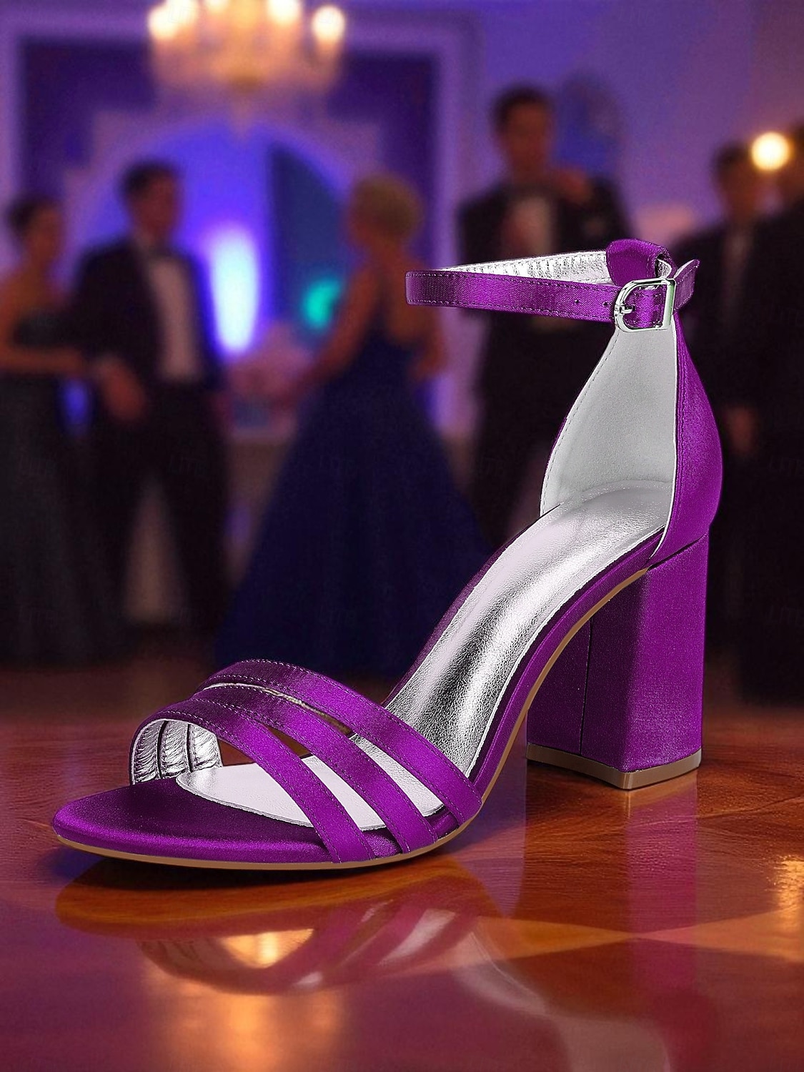 sandálias femininas de salto bloco de cetim roxo com tira no tornozelo - sapatos sociais elegantes e abertos para coquetéis e ocasiões formais de 2025 por $54.99 –P5