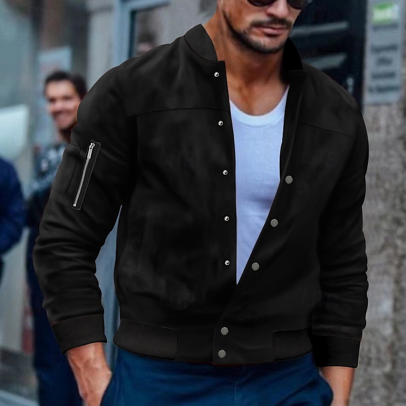 Per uomo Giubbotto bomber Giacca Casual Giacca in camoscio Vacanza Quotidiano Caldo Tasca Autunno Inverno Semplice Moda Classico Collo alla coreana Regolare Nero Rosso Blu marino Marrone Verde Giacca del 2025 a $36.99 –P12