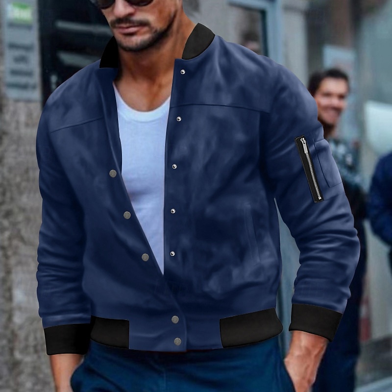 Per uomo Giubbotto bomber Giacca Casual Giacca in camoscio Vacanza Quotidiano Caldo Tasca Autunno Inverno Semplice Moda Classico Collo alla coreana Regolare Nero Rosso Blu marino Marrone Verde Giacca del 2025 a $36.99 –P8
