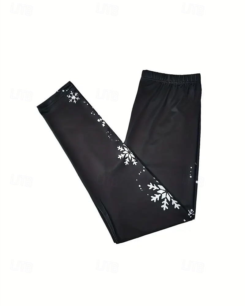 Mulheres Calças Leggings Roupa de rua Casual Comprimento total Cintura Alta Floco de Neve Cintura elástica Imprimir Respirabilidade Confortável Com Stretch Férias Rua Roupa Diária Preto Primavera de 2025 por $17.99 –P3