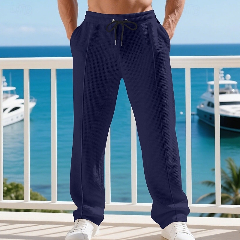 Hombre Pantalones de Deporte Pantalones Pantalones deportivos de pierna recta Pantalones de gofres Correa Bolsillo Cintura elástica Plano Comodidad Deporte Diario Moda Casual Negro Blanco 2026 - $21.99 –P17