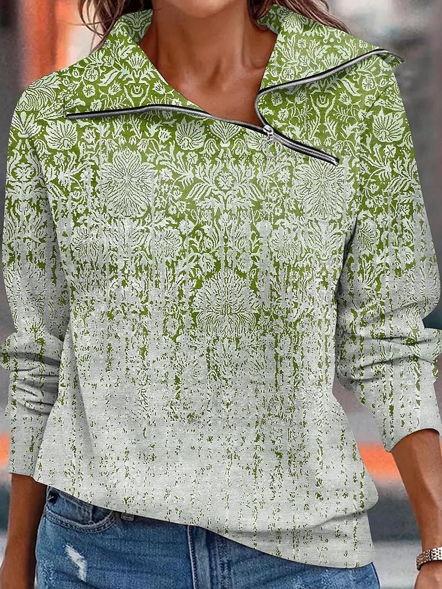 Dam Zip Up sweatshirts Grafisk Geometrisk Ledigt Långärmad Hög hals Vanliga toppar Rubinrött Blå Grön Beige Höst Vinter 2025 - $38.99 –P3