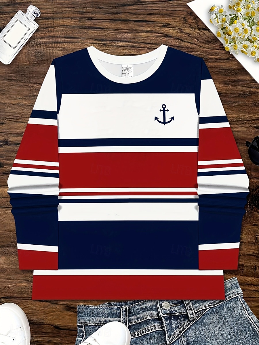 Pentru femei Tricou Grafic Geometric Dungi Epocă Stilat Clasic Manșon Lung Stil Nautic Rotund Topuri obișnuite Zilnic Imprimeu Bleumarin Primăvară Toamnă Iarnă 2025 - $22.99 –P2