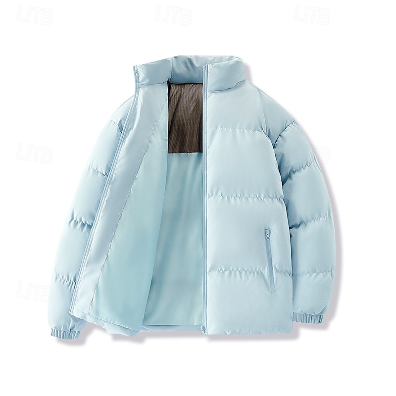 Pánské Puffer bunda Neformální bunda Venkovní Dovolená Teplý Zip Kapsy Podzim Zima Bez vzoru Módní Šik ven Stojáček Standardní Černá Růžová Nebeská modř Khaki Saka 2025 - $45.99 –P5