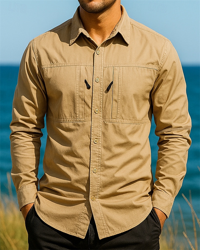Herren Wanderhemd Wasserdichtes Hemd Langarm Umlegekragen Hemd Oberteil Außen Leicht Atmungsaktiv Baumwolle Schwarz Armeegrün Khaki Jagd Angeln Camping / Wandern / Höhlenforschung 2025 - $32.99 –P3