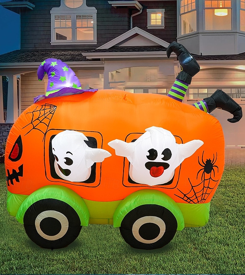 1 unidad de 1,7 m x 1,5 m de payaso fantasma de Halloween LED con luz de calabaza, modelo inflable de aire para interiores y exteriores, patio, jardín, césped, fiesta, festival de Halloween, luz 2025 - $134.99 –P1