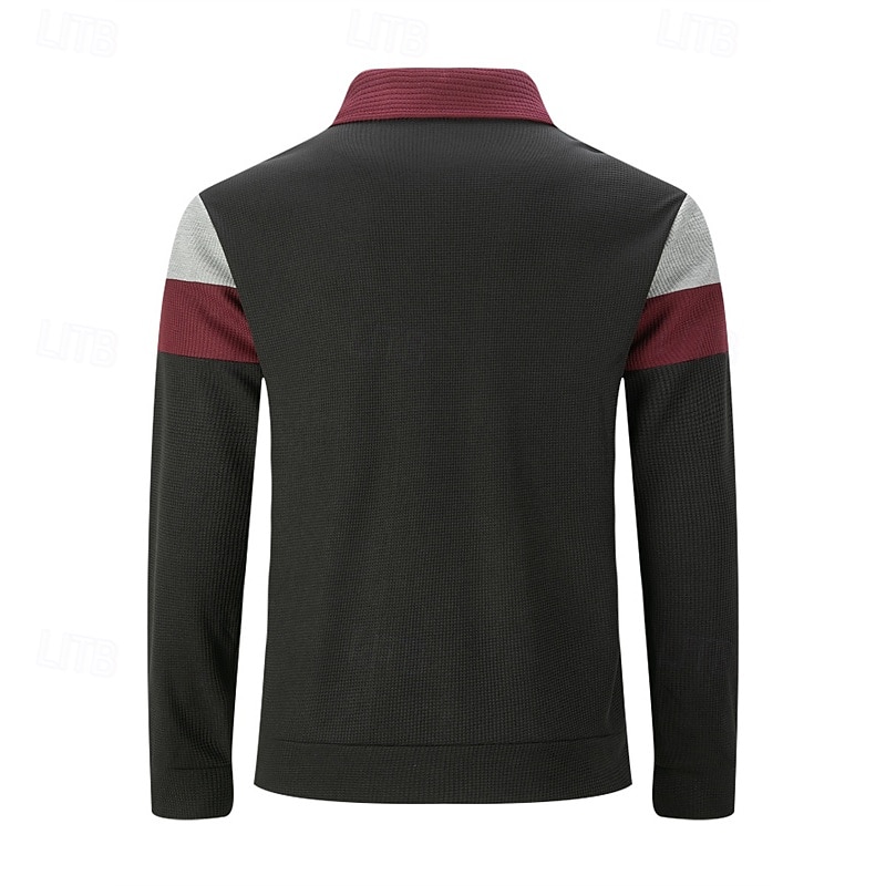 Herren Waffeljacke Freizeitjacke Urlaub Täglich Atmungsaktiv Tasche Spleißen Frühling Herbst Farbblock Mode Klassisch Revers Regulär Wein Dunkelgrün Braun Grau Jacken 2025 - $27.99 –P4