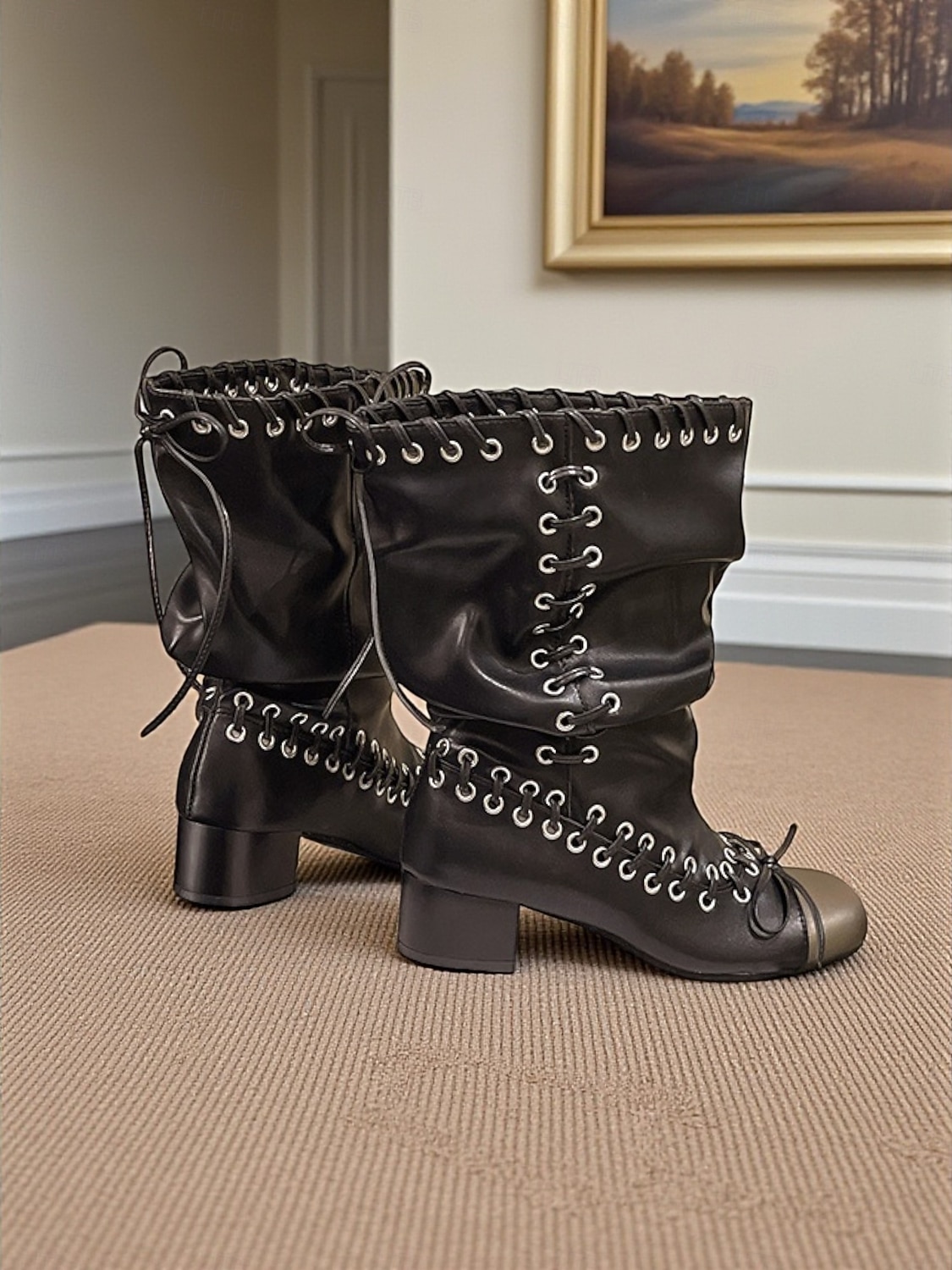 Botas femininas de couro estilo slouchy com detalhes em cadarço, estilo inspirado no steampunk para looks urbanos, ideais para looks urbanos modernos e uso diário de 2025 por $46.99 –P1