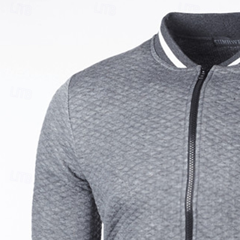 Hombre Sudadera Sudadera con cremallera completa Negro Blanco Burdeos Azul Marino Gris Claro Cuello Mao Plano Con Texturas Deporte Casual Diario Ropa de calle Fresco Ropa deportiva Primavera & Otoño 2025 - $17.99 –P9