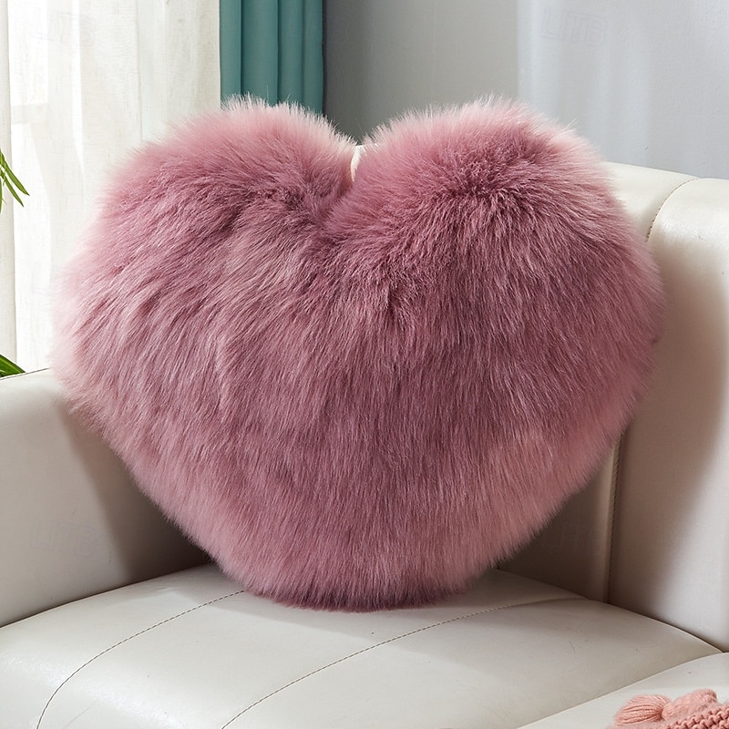 Valentine's Day Wine Red and Gray Heart-Shaped Pillow, Faux Fox Fur Decorative Cushion, Soft Fluffy Throw Pillow for Sofa, Chair, Bed, Living Room, Plush Home Decor Accent 2026 - $20.99 –P13