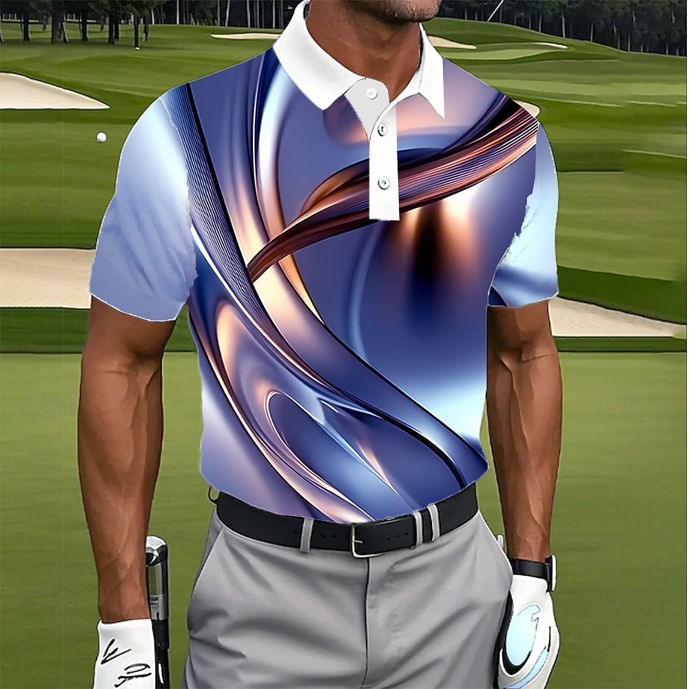 Per uomo Geometrico Golf Polo Manica Corta Magliette polo Bavero Casual Athleisure Abbigliamento quotidiano Stampa 3D Bottoni Estate Blu Azzurro cielo del 2026 a $10.49 –P2