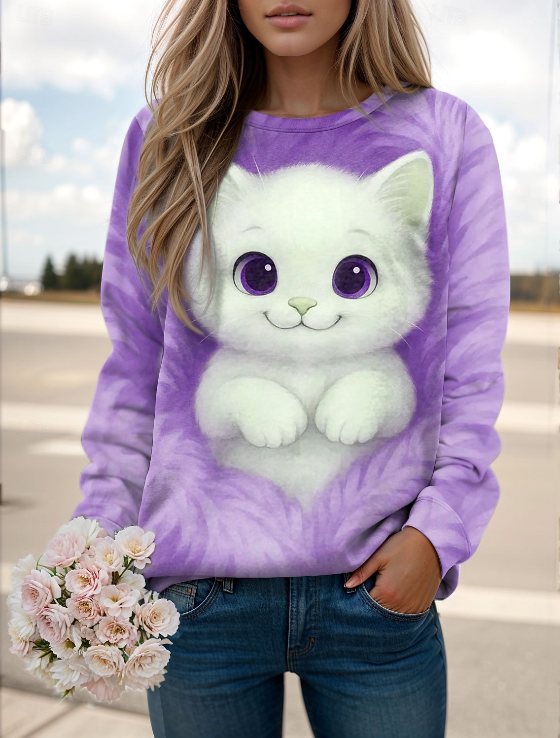 Per donna Felpa Pullover Stampato Grafico Animale Gatto Casual Manica Lunga Girocollo Top Regolari Casuale Streetwear Ferie Blu Rosa Viola Verde Primavera Autunno Inverno del 2026 a $28.99 –P5