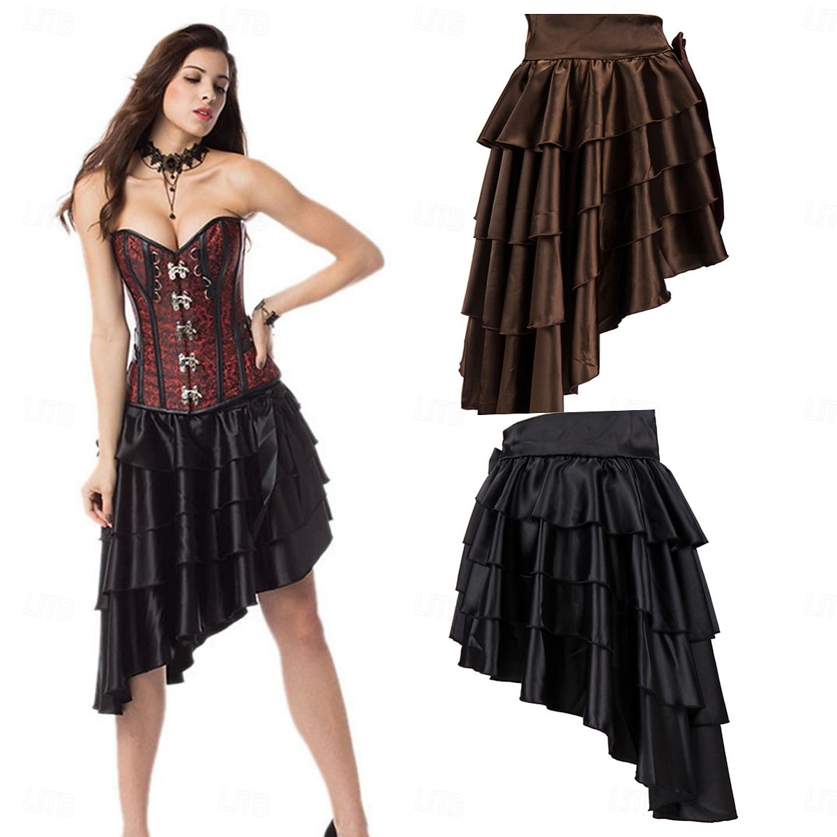 Retró Punk és gótika Steampunk Szoknya Gót lány Fodros Jelmez Női Fantasy Steampunk Álarcos mulatság Alkalmi / Napi Felnőttek Szoknya Minden évszak 2025 - $38.99 –P1