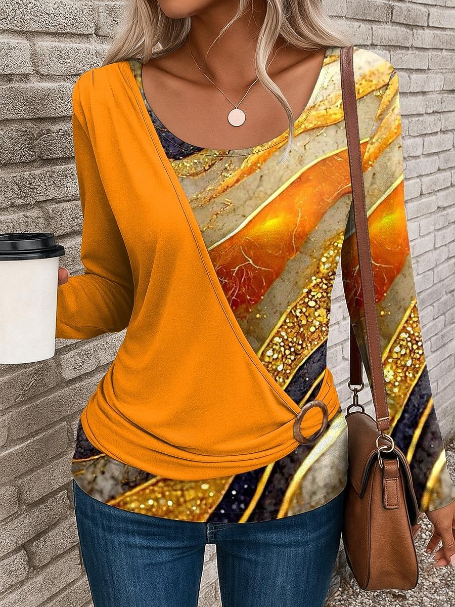 Femmes T-shirt Patchwork Imprimé Graphique Géométrique Élégant Occasionnel manche longue Col ras du cou Hauts Réguliers Quotidien Bleu Jaune Rouge Violet Vert Été Automne Hiver de 2026 ? $26.99 –P1