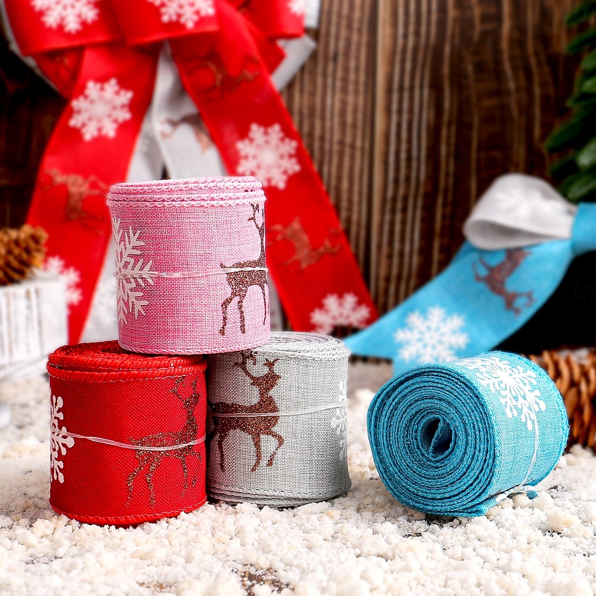 рождественские ленты для рукоделия, рождественские ленты с проволочным краем, украшения в виде оленей, ленты для упаковки подарков, ёлочные украшения, праздничные принадлежности 2025 - $6.49 –P3