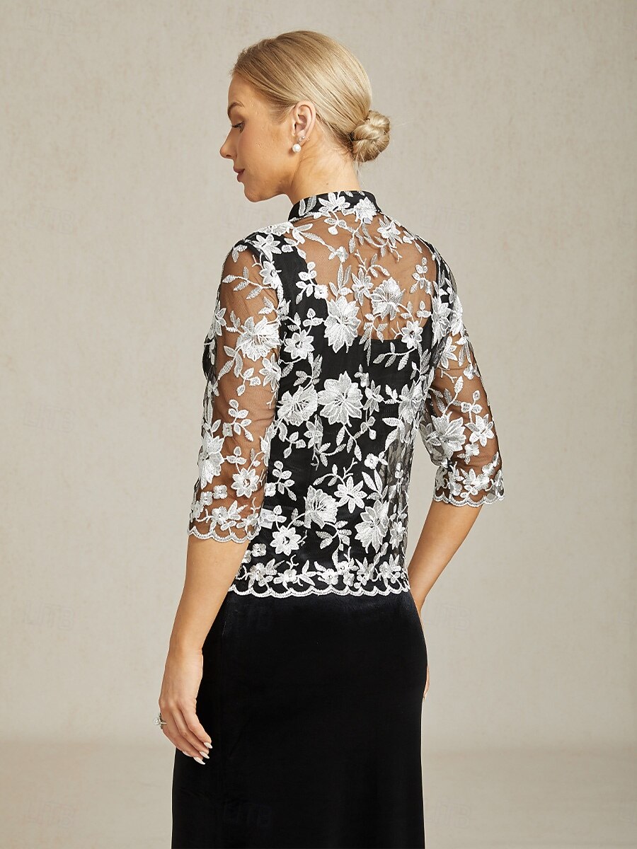 Femmes Hauts Élégants Hauts en dentelle Fleuri Élégant ancien Col haut Noir Été Printemps Automne de 2025 ? $79.99 –P2