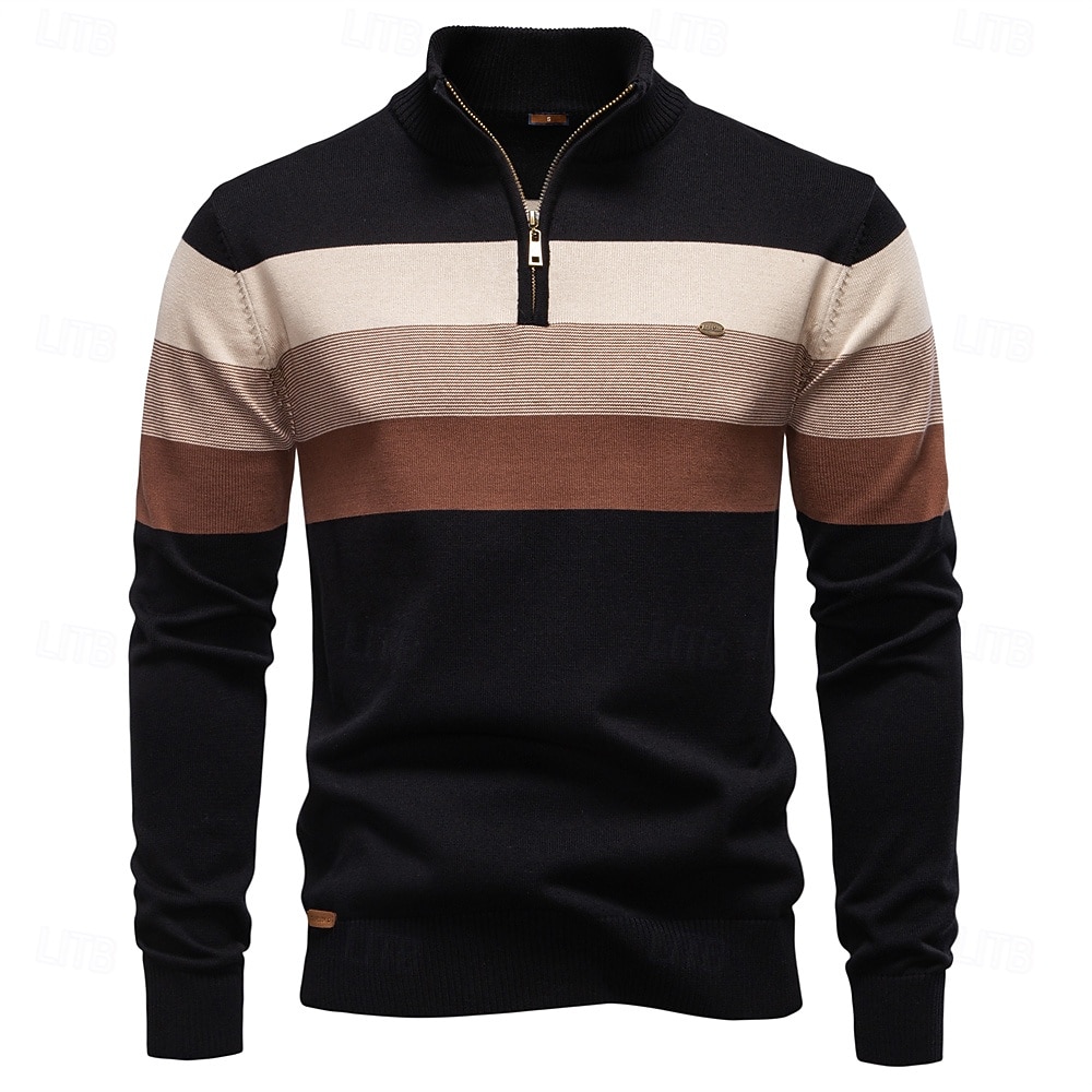 Homme Pull Tricoter Hauts Réguliers Demi-zip Bandes Rayé Col montant ancien Frais École Vacances Vêtement Tenue Printemps Automne Noir Violet S M L de 2025 ? $50.99 –P30