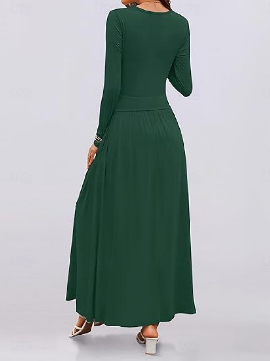 Dames Maxi-jurk Trui-jurk A lijn jurk Casual Dagelijks Normale pasvorm Effen Lange mouw Strakke ronde hals Zwart Blozend Roze Rood Bruin Lente Herfst Winter 2025 - $29.99 –P23