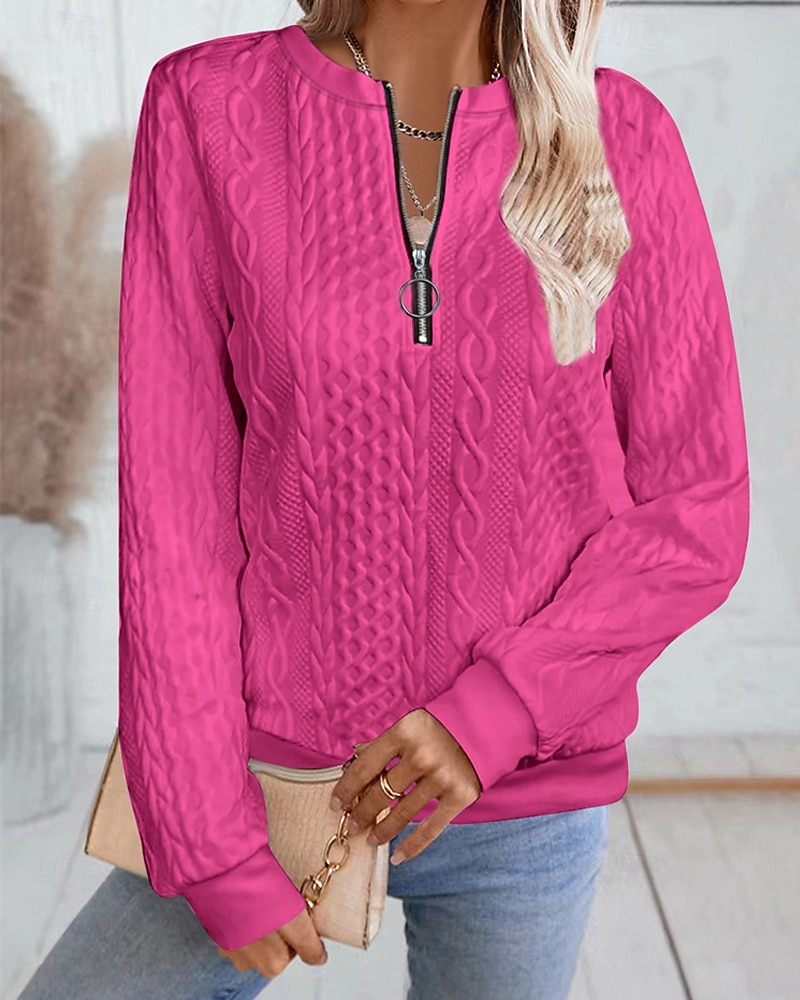 Per donna Felpa con texture Felpe Felpe con cerniera Semplice Streetwear Casual Comodo Manica Lunga Collo Alto Top Regolari Streetwear Ferie Uscire Zip a un quarto Bianco Rosa Vino Rosa scuro Blu del 2025 a $22.99 –P19