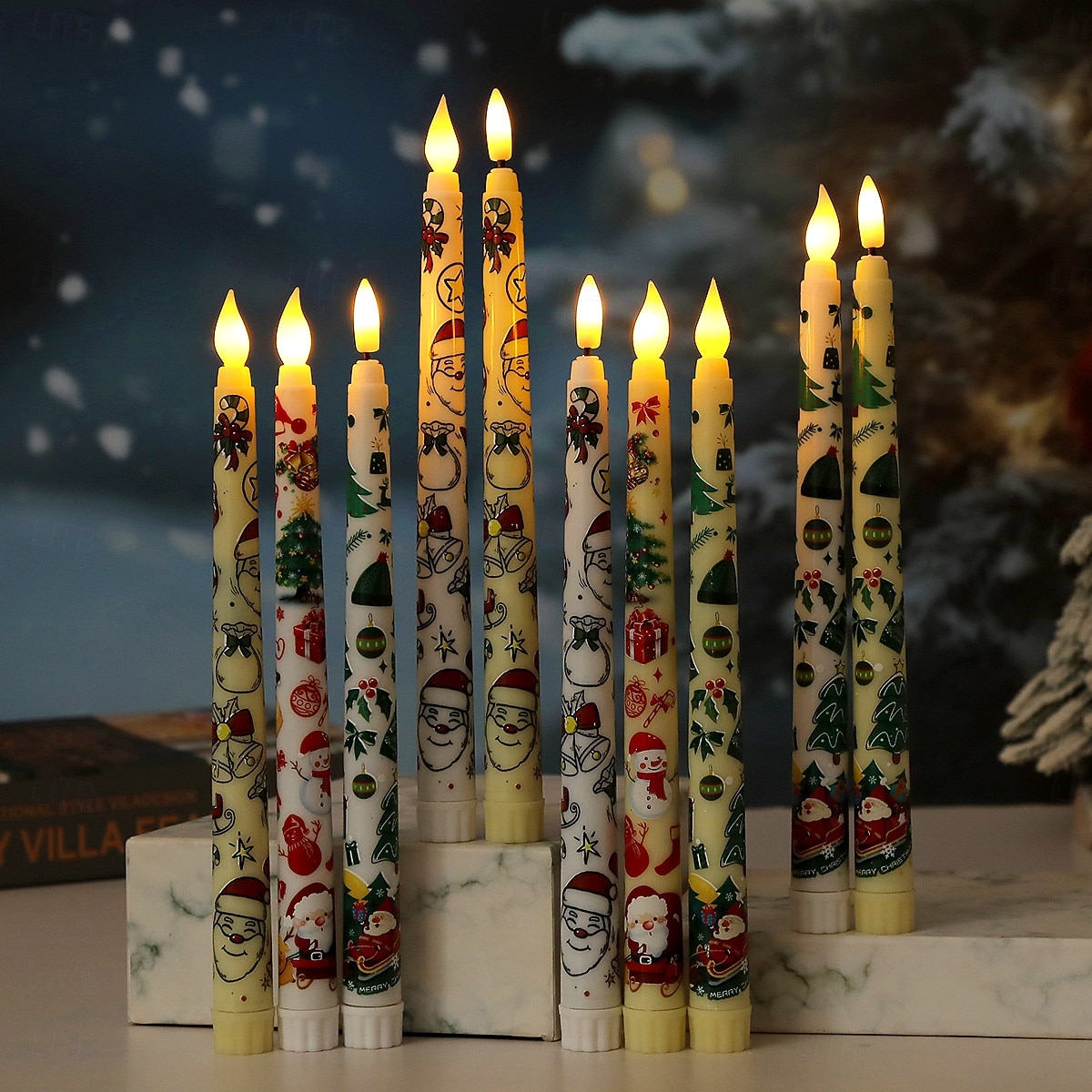 Flammenlose Stabkerzen mit weihnachtlichem Farbmuster, batteriebetrieben mit Fernbedienung und Timer, flackernde LED-Stabkerzen mit 3D-Docht, Weihnachtsmann, Schneemann, Weihnachtsbaum-Aufkleber, 2025 - $17.99 –P2
