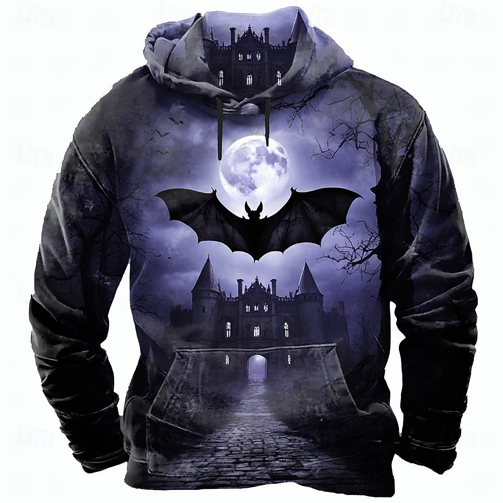 Halloween Homme Chauve souris Château Sweatshirt Punk Exagéré manche longue Col ras du cou Club Vêtements de rue Bleu Violet Cordon de serrage Automne Hiver Designer de 2025 ? $26.99 –P2