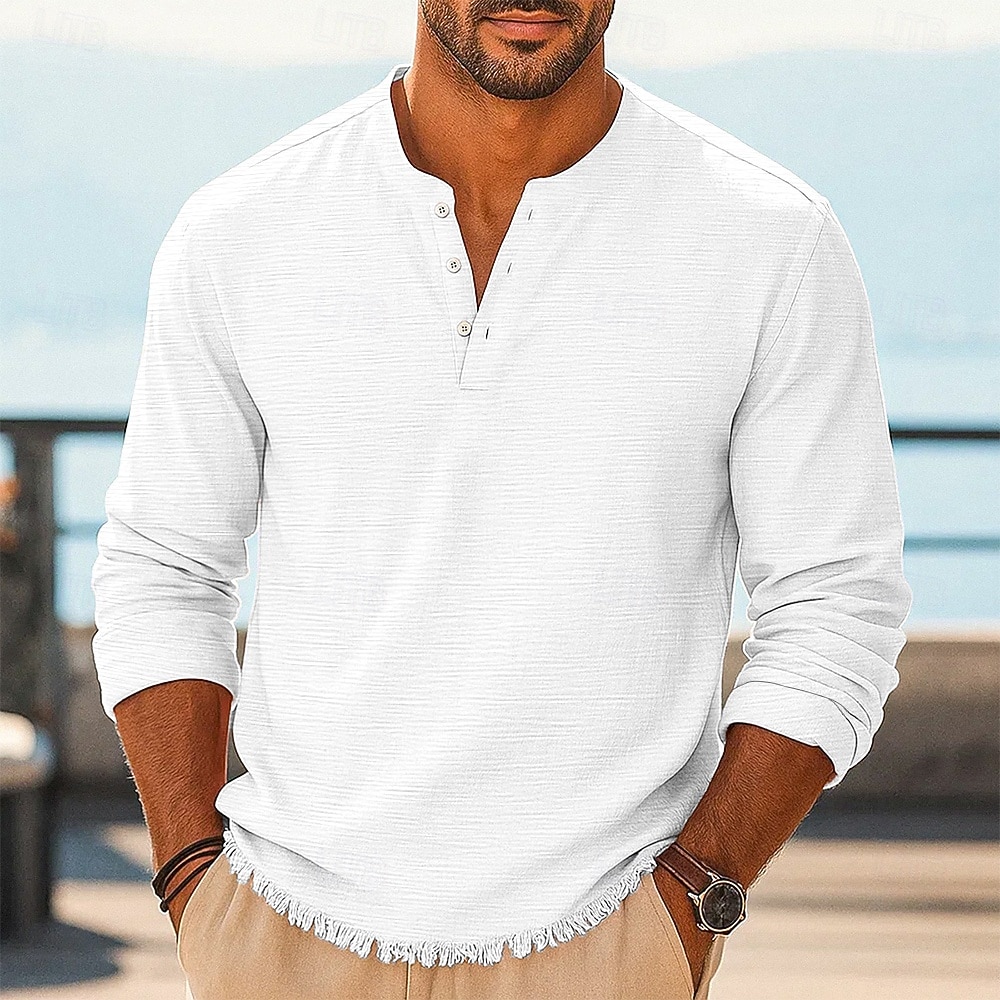 Herren Henley Hemd T-Shirt Henley Oberteil Leinen-T-Shirt Langarm Einfarbig Einfach Einheitliche Farbe Mode Designer Lässig Farbblock Knöpfe Henley Outdoor Lässig Täglich Sommer Frühling Ganzjahres 2025 - $22.99 –P5