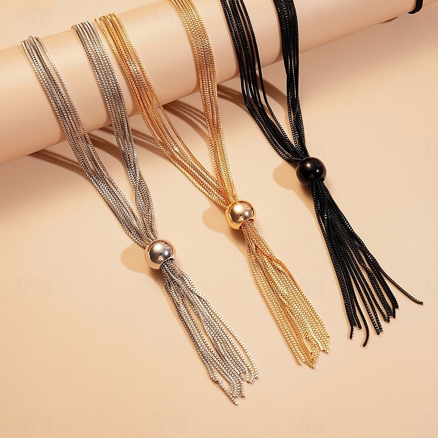 colar feminino com pingente de borla dourada - gargantilha de corrente com vários fios e detalhes de contas polidas para uso noturno e trajes de festa de 2025 por $11.99 –P4