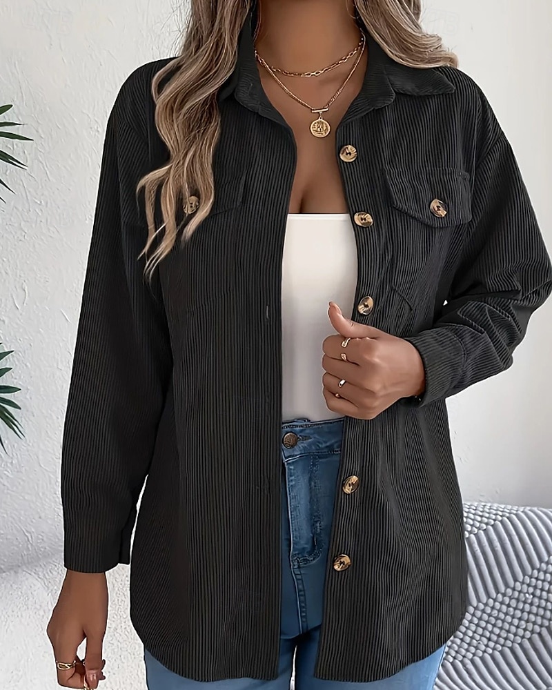 Per donna Camicia Blusa con texture Blusa Semplice Moderno Casual Manica Lunga Colletto a Camicia Top Regolari Quotidiano Uscire Tasca Bottoni Nero Vino Cachi Autunno del 2025 a $26.99 –P9