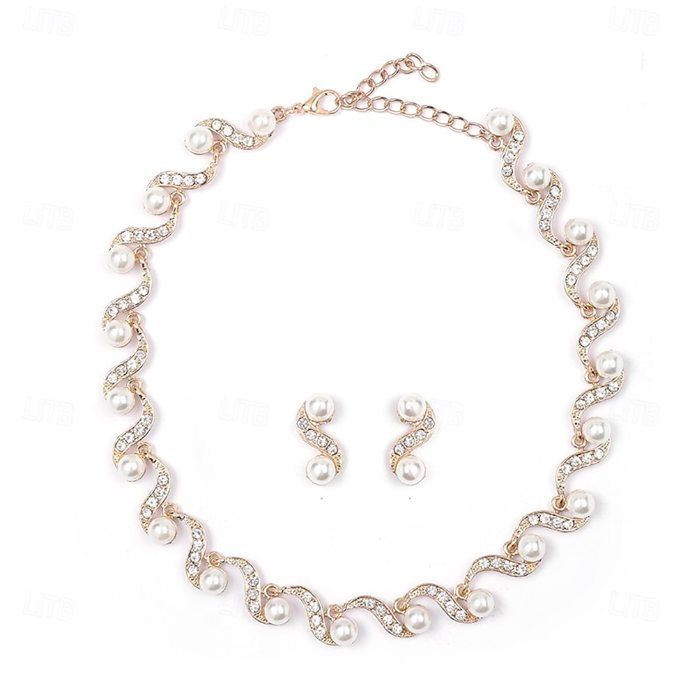 Juego de Joyas 2 Perla Cromo Pendientes Collare Mujer Elegante Vintage Moda Estilo retro Clásico Conjunto de joyas Para Boda Fiesta Invitado a la boda 2026 - $17.49 –P5