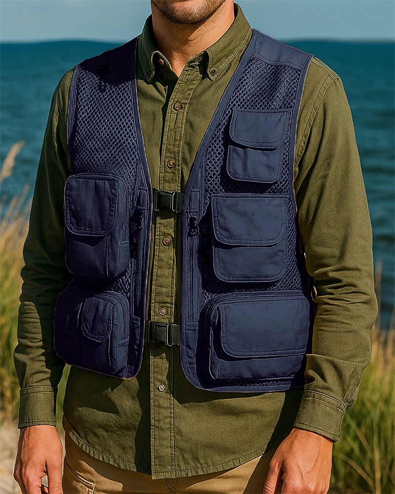 Herren Anglerweste Wanderweste Ärmellos Weste Außen Leicht Atmungsaktiv Reißverschluss Mehrere Taschen Polyester Schwarz Armeegrün Rot Jagd Angeln Klettern 2025 - $25.99 –P5