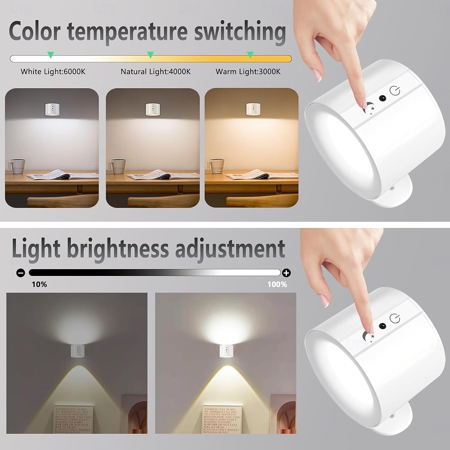 Applique murale magnétique à LED, veilleuse, 1 pièce, 3 températures de couleur &Lampe murale sans fil à intensité variable et rotation à 360° avec télécommande pour chambre à coucher, lecture, de 2025 ? $21.99 –P1