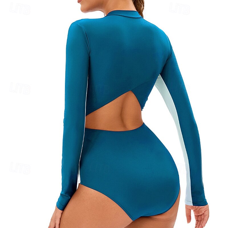 Dame Badedrakt Rash-guard UV Solbeskyttelse UPF50+ Langermet Badetøy Ta igjen glidelåsen Svømming Surfing Lapper Sommer Vår Høst 2025 - $25.99 –P14