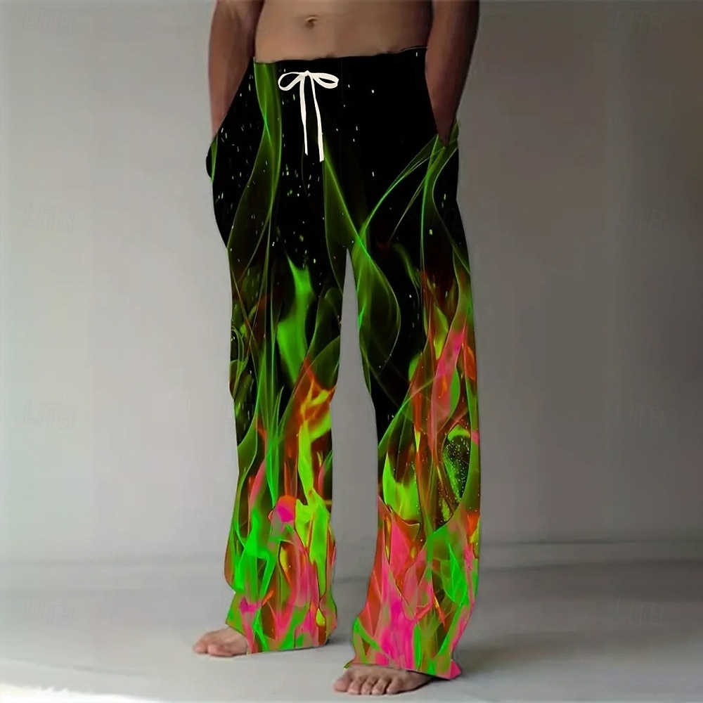 Homme Illusion d'optique Flamme Pantalons Pantalon décontracté Pantalons Amples Taille Moyenne Mode Décontractée Extérieur Vacances Taille élastique avec cordon de serrage Pantalon en lin avec poches de 2026 ? $27.99 –P4